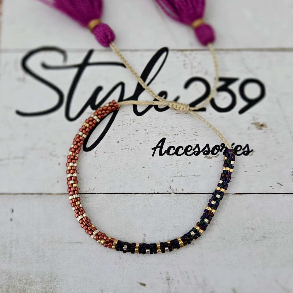 Two-Tone Miyuki Adjustable Bracelet with Gold Accents